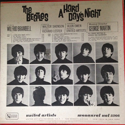 The Beatles : A Hard Day's Night (Original Motion Picture Sound Track) (LP, Album, Mono, Roc)