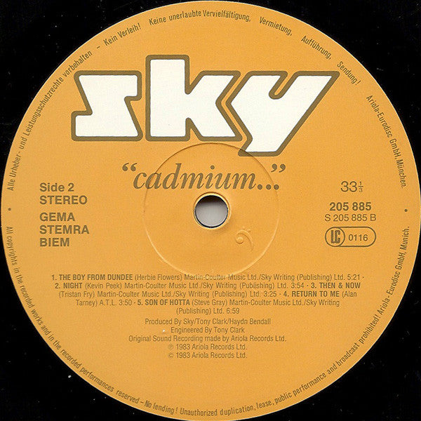 Sky (4) : "Cadmium..." (LP, Album)