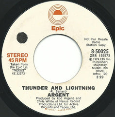 Argent : Thunder And Lightning (7", Mono, Promo)