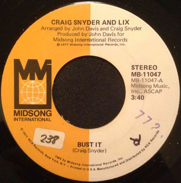 Craig Snyder And Lix (5) : Bust It / Hold Me (7")