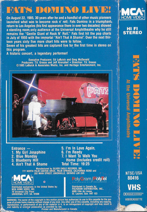 Fats Domino : Live! At The Universal Amphitheatre (VHS, NTSC)