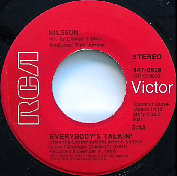 Harry Nilsson : Everybody's Talkin' / I Guess The Lord Must Be In New York City (7", Single)