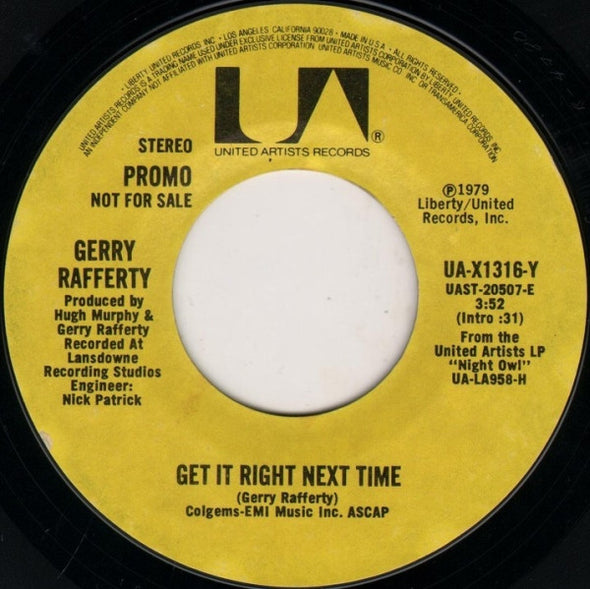 Gerry Rafferty : Get It Right Next Time (7", Promo)