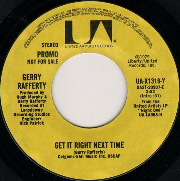 Gerry Rafferty : Get It Right Next Time (7", Promo)