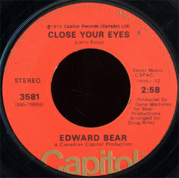 Edward Bear : Close Your Eyes (7", Single)
