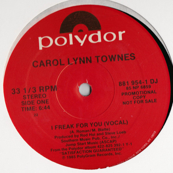 Carol Lynn Townes : I Freak For You (12", Promo)