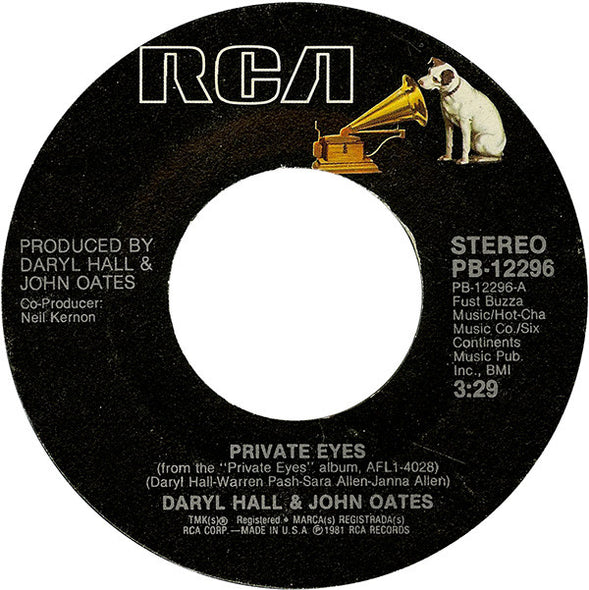 Daryl Hall & John Oates : Private Eyes (7", Styrene, Mon)