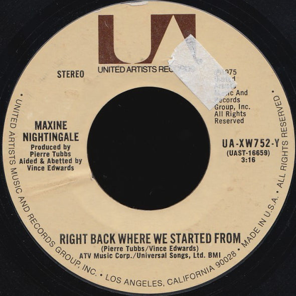 Maxine Nightingale : Right Back Where We Started From (7", Single, Styrene)