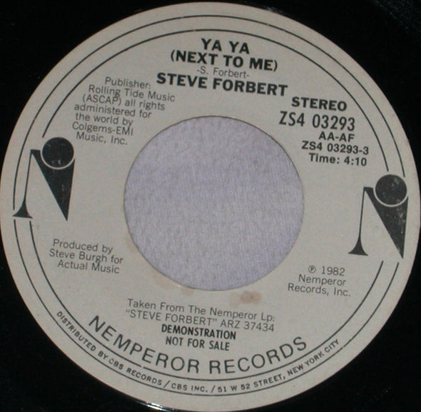 Steve Forbert : Ya Ya (Next To Me) (7", Promo)