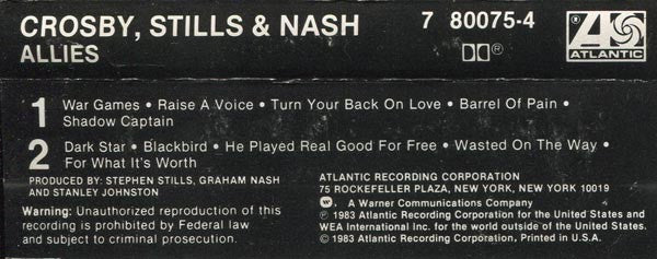 Crosby, Stills & Nash : Allies (Cass, Album)