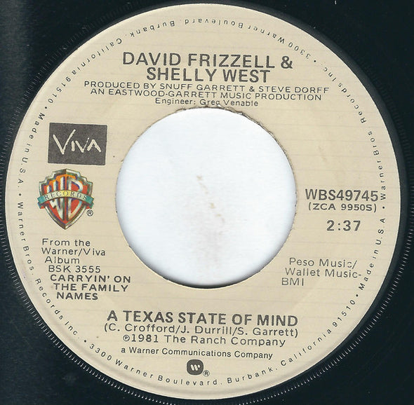 David Frizzell & Shelly West : A Texas State Of Mind (7", Jac)