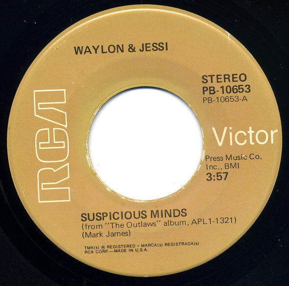 Waylon Jennings & Jessi Colter : Suspicious Minds (7", Single, RE, Ind)