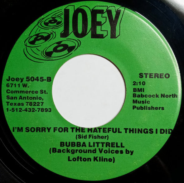 Bubba Littrell : What You've Done For Me / I'm Sorry For The Hateful Things I Did (7")