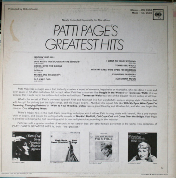 Patti Page : Greatest Hits (LP, Album, RE)