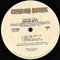 Richard Betts* : Highway Call (LP, Album, Ter)
