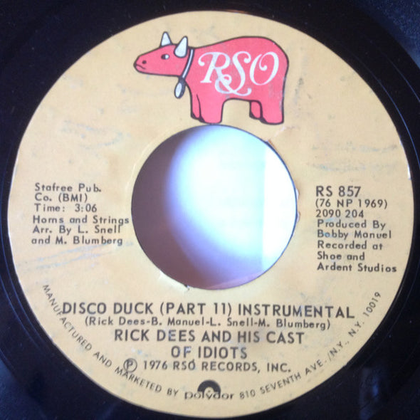Rick Dees And His Cast Of Idiots* : Disco Duck (7", Single, PRC)
