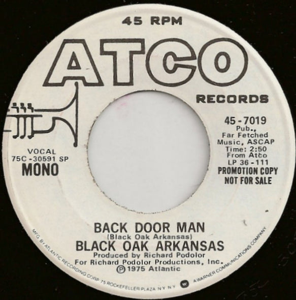 Black Oak Arkansas : Back Door Man (7", Single, Mono, Promo, SP )