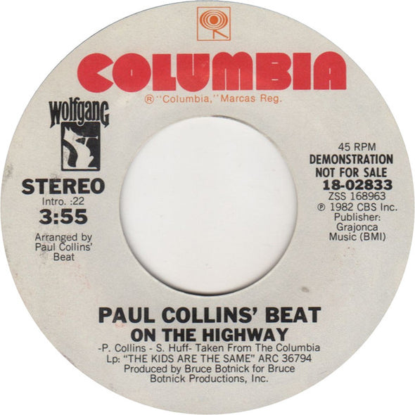 Paul Collins' Beat : On The Highway (7", Single, Promo)