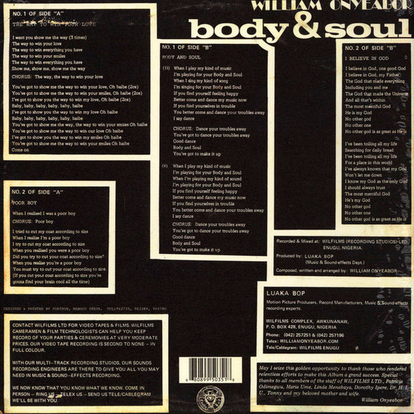 William Onyeabor : Body & Soul (LP, Album, RE)
