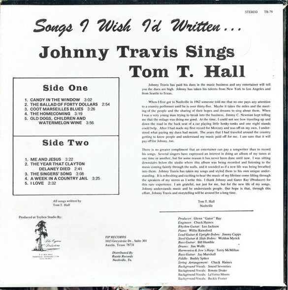 Johnny Travis : Songs I Wish I'd Written ... (Johnny Travis Sings Tom T. Hall) (LP, Album)