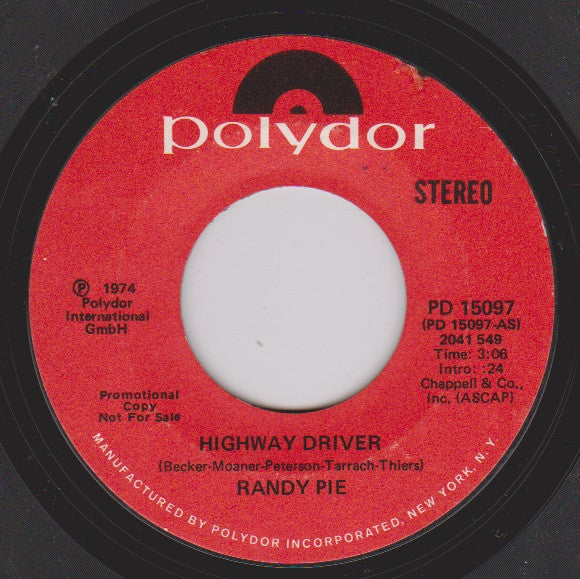 Randy Pie : Highway Driver (7", Single, Promo)