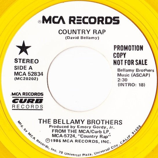 The Bellamy Brothers* : Country Rap  (7", Single, Promo, Yel)