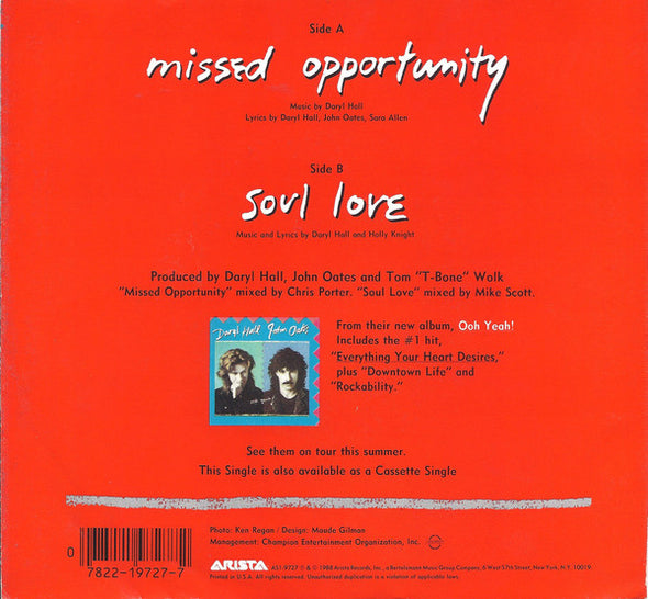 Daryl Hall & John Oates : Missed Opportunity (7", Promo)