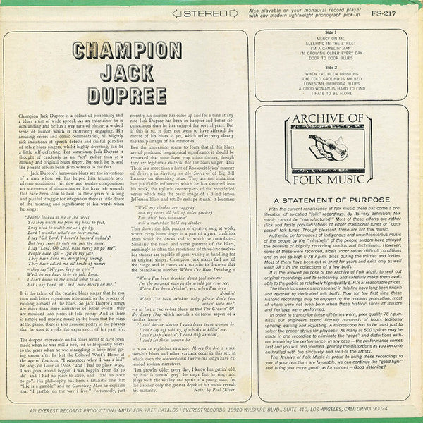 Champion Jack Dupree : Champion Jack Dupree (LP, Album, RE)