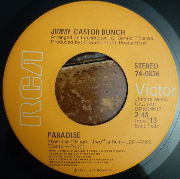 The Jimmy Castor Bunch : Paradise / The First Time Ever I Saw Your Face (7")