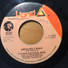 Five Man Electrical Band : Absolutely Right / (You And I) Butterfly (7", Single)