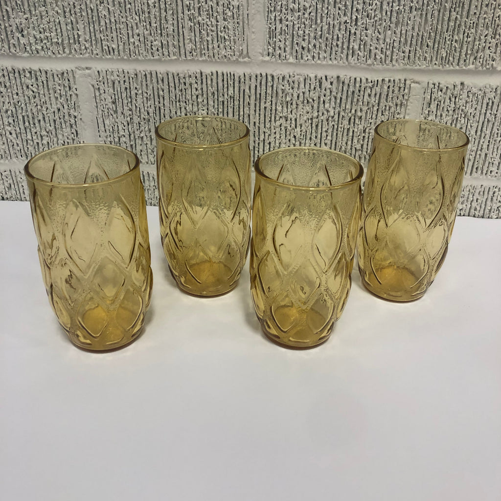 Vintage Textured Amber Drinking Glass Set (4)