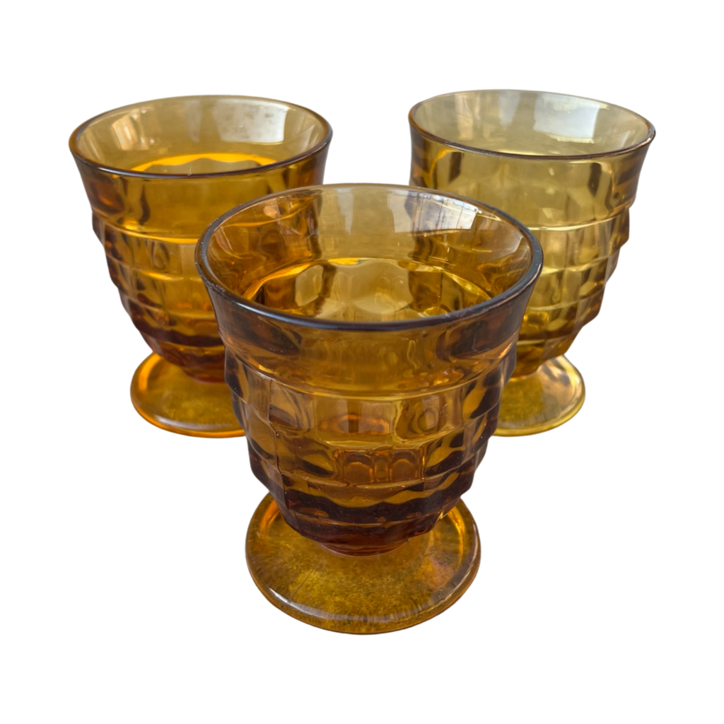 Vintage Geometric Amber Drinking Glass Set (3)