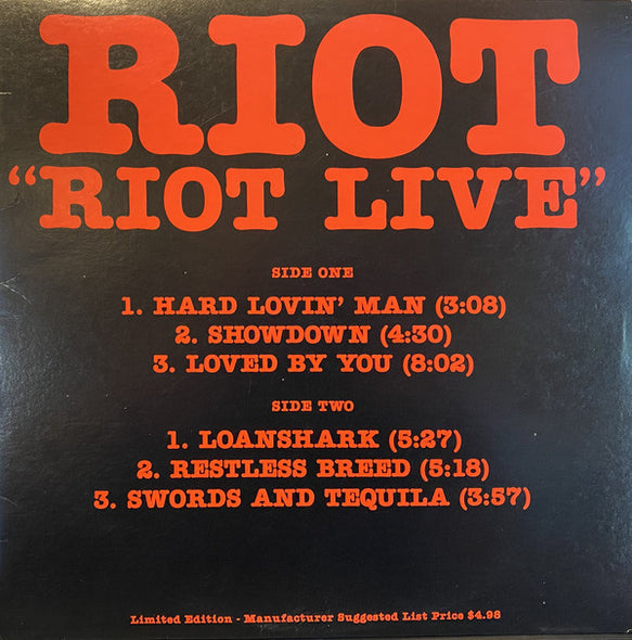 Riot (4) : Riot Live (12", EP, Ltd, Spe)